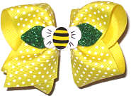 Toddler Bumble Bee Miniature on Yellow with White Microdots Bow